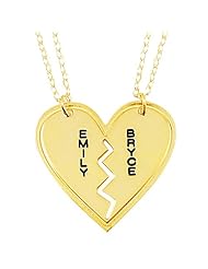 Name Necklace Couples Breakable Heart Pendant -18k Gold Plated Personalize Any Two Names