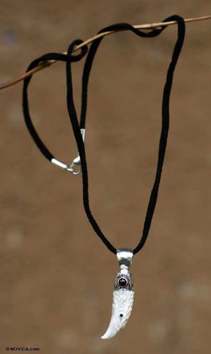 Mens Garnet Pendant Necklace Brave Eagle