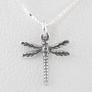 Small Dragonfly Pendant in Sterling Silver on a 16" Box Chain, #8732
