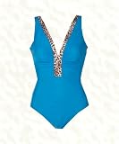 It Figures! Tummy Thinner Collection Leopard Trim V-neck Tank Style Swimsuit RETAIL VALUE $109