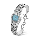Sterling Silver Scrolls Turquoise Toggle Watch