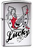 Zippo Lighter - Lucky Shoehorse Sexy Pinup Lady High Polish Chrome Logo