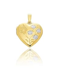 14K 2 Tone Gold Heart Floral Locket (18.5 x 18.5 mm)