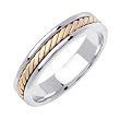 14K Handmade Two Tone White Gold and Yellow Gold Rope Design Wedding Band Width 5.0mm