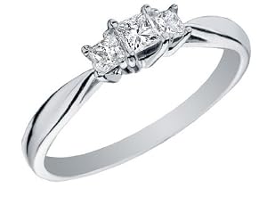 Princess Cut Three Stone Anniversary Ring 1/4 Carat (ctw) in 14K White Gold, Size 9.5