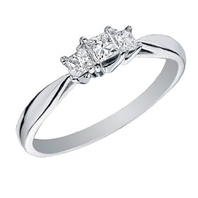 Princess Cut Three Stone Diamond Engagement Ring and Anniversary Ring 1/4 Carat (ctw) in 14K White Gold, Size 6: Jewelry