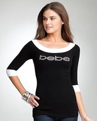 bebe Logo Off Shoulder Contrast Sweater