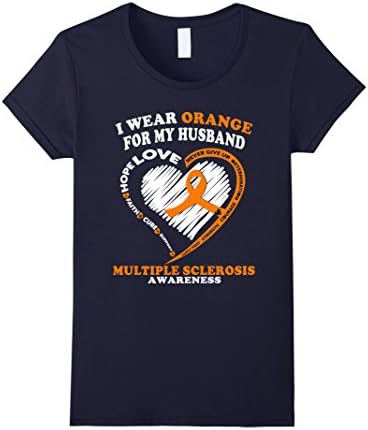 Women's Multiple Sclerosis Shirt - I Wear Orange For My Husband XL Navy