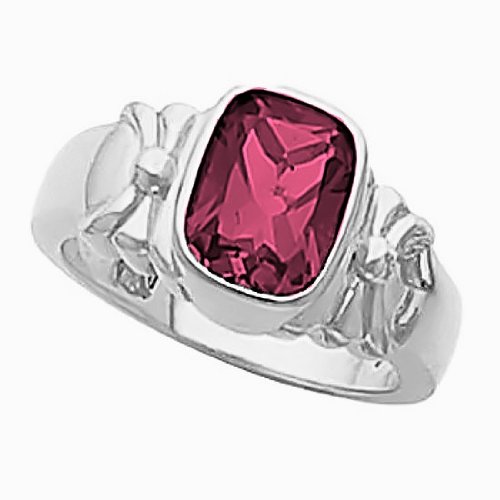 14K White Gold Antique Cushion Rhodolite Garnet Ring