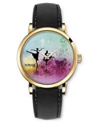 SPRAWL Aanalog Fashion Series Gold Ladies Watches of Genuine Black Leather Strap,Unique Wrist Watch for Women Girls Designed with Ballet dancer