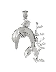 Clevereves 14K White Gold Pendant Dolphin with Coral 7.6 - Gram(s)