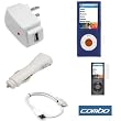 USB Data Cable + USB Car Charger + USB Home Travel Charger + Dark Blue Rubber Silicone Skin Case + Clear Reusable LCD Screen Protector for Apple Ipod Nano Chromatic 8GB 16GB 4G 4th Generation