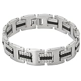 Men's Stainless Steel 15mm Black Accent Spacer Link Bracelet