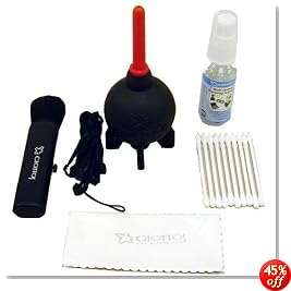 Giottos Optical Cleaning Kit with Rocket Air Blaster, Brush & Liquid.