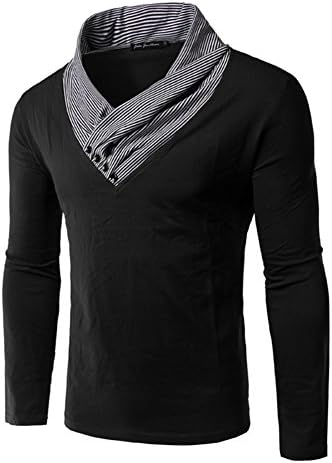 Afoxsos Men's Original Collar Long Sleeve Slim Shirt Size XL Black