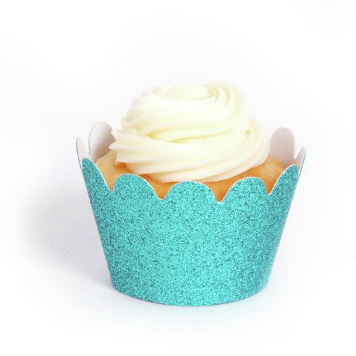Dress My Cupcake Mini Aqua Blue Reusable Glitter Cupcake Wrappers, Set of 18