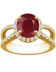 18K Yellow Gold Cushion Cut Ruby Ring With Sidestones