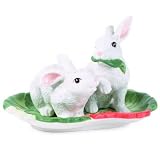Fitz and Floyd Geranium Rabbit Salt and Pepper with Tray
