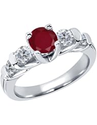1.93 Ct Round Red Ruby G/H Diamond 18K White Gold Ring