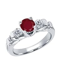 1.93 Ct Round Red Ruby G/H Diamond 18K White Gold Ring