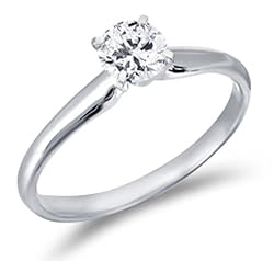 Size - 11 - 14k White Gold Diamond Classic Traditional Solitaire Center Engagement Round Cut Diamond Ring (1/4 cttw, G - H Color, SI Clarity)