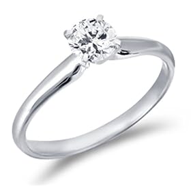 Size - 4 - 14k White Gold Diamond Classic Traditional Solitaire Center Engagement Round Cut Diamond Ring (1/3 cttw, G - H Color, SI Clarity)