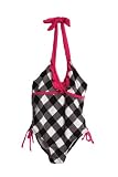 Pink Platinum Kid Girls 1 piece black and fuchsia halter top swimsuit