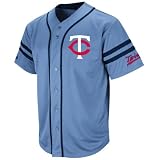 MLB Minnesota Twins 1965 Cooperstown Adult Short Sleeve Synthetic Button Front Jersey (Coastal Blue/Athletic Navy, Small)