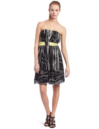 maxandcleo Women's Strapless Jordan Dress, Black/Yellow, 6