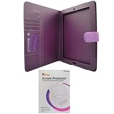 GTMax Purple Durable Carrying Folio Wallet Leather Cover Case with Credit Card holder + Clear Crystal LCD Screen Protector For HP TouchPad Tablet