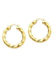 14k Yellow Gold Polished 5.0mm Twisted Hoop Earrings. Length 40mm x Width 38mm.