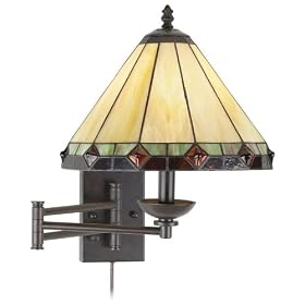 Tiffany Style Glass Panel Plug-In Swing Arm Wall Lamp by Universal Lighting and Decor