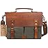 S-ZONE Fashion Canvas Genuine Leather Trim Travel Briefcase Laptop Bag