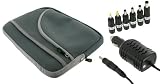 HP Mini 1010NR 8.9-Inch Netbook Neoprene Sleeve Slip Case and 12v Car Charger (Invisible Zipper Tri-Pocket - Grey)