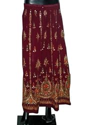 Designer Womens Bohemian Chic Burgundy Skirt Dcrapechic Sequin Beaded Bellydance Skirt