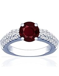 18K White Gold Round Cut Ruby Ring With Sidestones