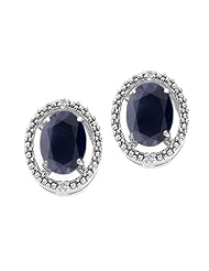 Tommaso Design (tm) Oval 8x6mm Genuine Black Sapphire and Diamond Earrings