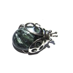 Genuine Seraphinite and Sterling Silver Ladybug Pin