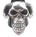 Goat Skull Man Head Big Teeth Horns Silver Tone Pewter Ring