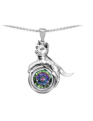 Original Star K (tm) Cat Lover Pendant with Round 7mm Mystic Rainbow Topaz in .925 Sterling Silver