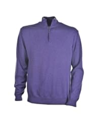 100% CASHMERE QUARTER-ZIP SWEATER-PURPLE MELANGE-M20-XXL. MADE IN ITALY.
