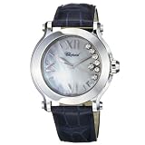 Chopard Happy Sport Round Ladies Blue Leather Strap Diamond Watch 278475-3002