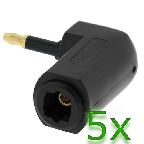 GTMax Optical Toslink Female to Male Mini Gold Plated (L-Shape) Adapter- 5 pcs