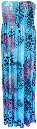 Plus Smock Top Convertible Strapless/Halter Dress Blue Leopard O/S