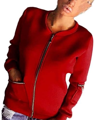 EKIMI Women's Stand Collar Long Sleeve Zipper Short Jacket Bomber Jacket (S)