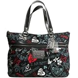 - 	 Coach Limited Edition Graffiti Hearts Glam Shopper Bag Purse Tote Black Red