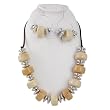 Silvertone Thick Cream Color Beaded Necklace and Earrings Set Fashion Jewelry
