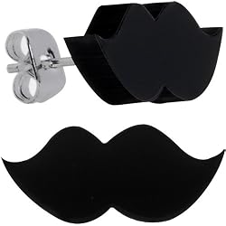 Black Acrylic Mustache Stud Earrings