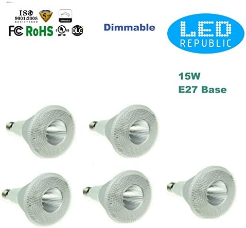 5-PACK Of Led Republic Dimmabel PAR30 LED UL-Listed ENERGY STAR, 15W (120W equivalent), 1200lm, 6000K (Cool White Day light) Flood Spot Bulb, 30° Beam Angle, Medium Base (E26),