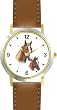 Tennessee Walkers Mare and Foal - JP - Horse - WATCHBUDDY&reg; DELUXE TWO-TONE THEME WATCH - Arabic Numbers - Brown Leather Strap-Children's Size-Small ( Boy's Size & Girl's Size )